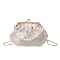 Elegante weiße Perlen-Schalen-Tasche mit rosa Blumenmuster und goldener Kettenschultergurt - Rosa