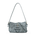 Blue denim baguette bag with square buckle detail and adjustable shoulder strap - Dark Blue (6306)