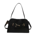 Chic black faux leather handbag with elegant gold buckle and shoulder strap - Black