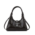 Elegante borsa a mano plissettata marrone scuro in vernice con fibbia argento - Marrone