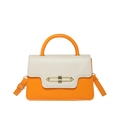 Modern orange and white patchwork leather crossbody bag with golden metal buckle - Orange