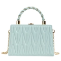 Quilted light blue box handbag with woven top handle and gold chain shoulder strap - Green