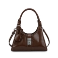 Dark brown pleated dumpling bag with glossy leather finish and silver buckle - Burgundy