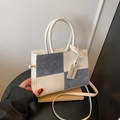 Retro patchwork crossbody bag in blue and white with golden hardware details - White