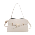 Chic cream white PU leather handbag with gold buckle and cross strap detail - White