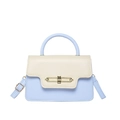 Elegante borsa a mano bicolore blu e crema con fibbia dorata e tracolla regolabile - Blu