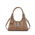 Brown faux leather dumpling bag with cylindrical handle and silver twist lock detail - Khaki