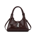Borsa a mano vintage rosso scuro lucido con chiusura argento e tracolla sottile - Marrone
