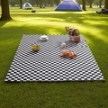 Portable black and white checkerboard picnic mat on grass for outdoor camping - 150*100CM / Black and White Plaid