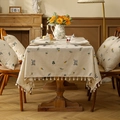 Linen rectangle tablecloth with floral embroidery and tassel fringe and matching cushions - 135*135cm / Wheat Ear Embroidery