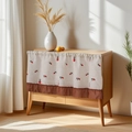 Rustic linen cupboard curtain with red berry print and dark brown ruffled edges - 200*60cm / Pineapple