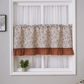Floral cafe curtain with vintage pattern and decorative brown ruffled bottom edge - 70x60cm / Daisy