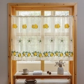 Kitchen cafe curtain with lemon and floral embroidery on semi-sheer beige fabric - Lemon Embroidery (White Flower Row) / 200*85