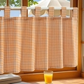 Tenda da caffè a quadretti arancioni con passanti in misto cotone e lino - 100*45 / Griglia Arancione