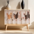 Linen cupboard curtain with rooster floral print for kitchen cabinets or shelves - W70*H60cm / Cartoon Rooster (Beige)