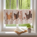 Linnen cafégordijn met kip- en bloemenprint voor de keuken en kleine raampjes - 70*60 / Cartoon Kip (Beige)