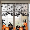 Halloween Fensterbehang aus schwarzer Spitze mit Spinnennetz- und Fledermausmotiven - Schwarz / 150*50cm