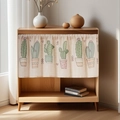 Japanese style linen cabinet curtain with hand-painted cactus pattern in beige - Potted Cactus