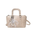Elegante bolso tipo almohada beige con colgante de encaje de perlas y correa ajustable - Caqui