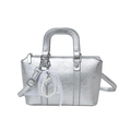 Bolso plateado metalizado con colgante de perlas y correa ajustable para mujer - Plateado