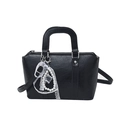 Elegant black bow pillow bag with white lace ribbon and pearl chain charm - Black