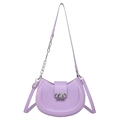 Light purple crescent shoulder bag with silver chain strap and metal buckle hardware - Purple