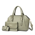 Sage green 3-piece crocodile pattern tote bag set with envelope clutch and buckle wallet - Tote Messenger And Wallet / Gray