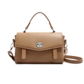 Minimalist khaki leather crossbody messenger bag with silver twist lock and handle - Khaki