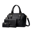 3-piece black crocodile pattern tote bag set with gold hardware and shoulder strap - Tote Messenger And Wallet / Black