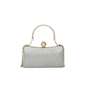 Elegante pochette argento glitterata con manico in metallo oro e chiusura a perla - Argento (7266)