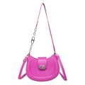 Magenta Halbmond-Tasche aus PU-Leder mit silberner H-Kettenglieder-Schulterriemen - Fuchsia