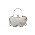 Bolso de noche glitter plateado con plumas coloridas, cierre perla y asa de anillo - Plateado (8266)