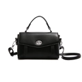 Classic black leather-textured crossbody bag with silver oval twist lock and top handle - Black