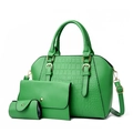 Three-piece bright green handbag set with crocodile pattern and golden hardware accents - Tote Messenger And Wallet / Green