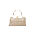 Elegante borsa da sera oro champagne con chiusura a perla e tracolla a catena - Oro (7266)