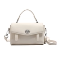 Chic cream white crossbody messenger bag with silver oval metal swivel lock and top handle - White
