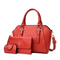 Chic 3-piece red handbag set with crocodile pattern embossed leather and tote handles - Tote Messenger And Wallet / Red