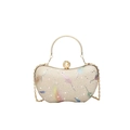 Bolso de noche glitter champán con patrones de plumas y cierre de perla elegante - Oro Claro (8266)