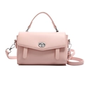 Pink faux leather crossbody bag with silver twist lock and detachable strap - Pink