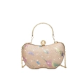 Bolso de noche elegante color champán con lentejuelas, plumas y cierre de perla - Rosa (8266)