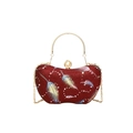Bolso de noche rojo oscuro con estampados de plumas y un asa redonda de metal dorado - Rojo (8266)