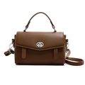 Elegante bolso bandolera de cuero marrón con cierre de giro plateado para mujer - Marrón