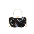 Bolso de noche negro elegante con estampado de plumas y asa dorada redonda - Negro (8266)