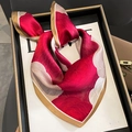Elegant silk printed square scarf in deep red with golden circle patterns in a black gift box - 53*53cm / Rose Red