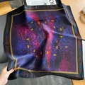 Elegant mulberry silk scarf with leopard and paisley print in royal blue and deep purple - Bandana / Rose Purple