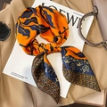 Fashionable silk scarf with bold orange and blue patterns styled on a modern suit - 70*70cm / Orange (W-91-1-Orange)