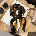 Elegant floral print silk scarf with black and gold leaf patterns for autumn fashion - 70*70cm / Black (W-91-1-Black)