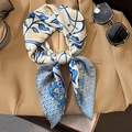 Elegant floral print silk scarf styled with camel blazer and sunglasses for a chic look - 70*70cm / Milan Beige (W-91-1-Milan Beige)