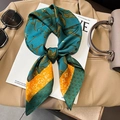 Vintage floral silk scarf in teal and yellow displayed on a beige blazer with sunglasses - 70*70cm / Peacock Blue (W-91-1-Peacock Blue)
