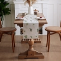 Linen table runner with green cactus embroidery and white tassel trim on wood table - 30x40 / Cactus Embroidery (with Tassels)
